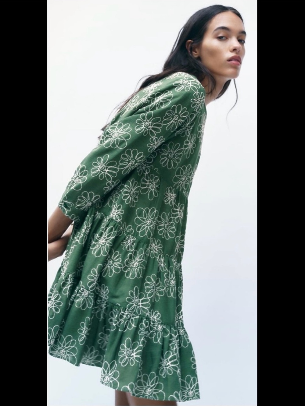 Zara Green "Diana" Floral Embroidered Dress Size Small